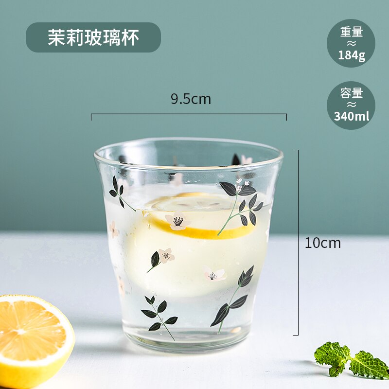 Glaskopper juice kaffekop stort hjem mælkekopper blomst gennemsigtig indretning taza de cafe vandglas drikker  ac50gc: Stil 1