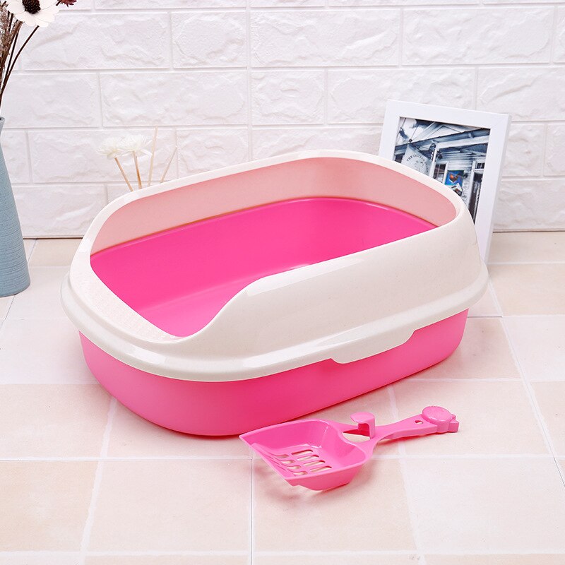 Kattentoilet voor huisdieren, halfopen, hoge omheining, afneembare kattenbak, kattentoilet, hondenbak, schoonmaakschep, plastic zandbak, benodigdheden: Roze / 41 28.5 17cm