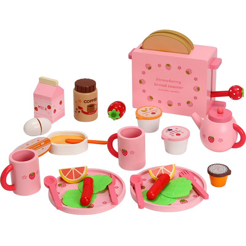 Mother garden children's wood playhouse game toy toast bread toaster wooden child kitchen toys set