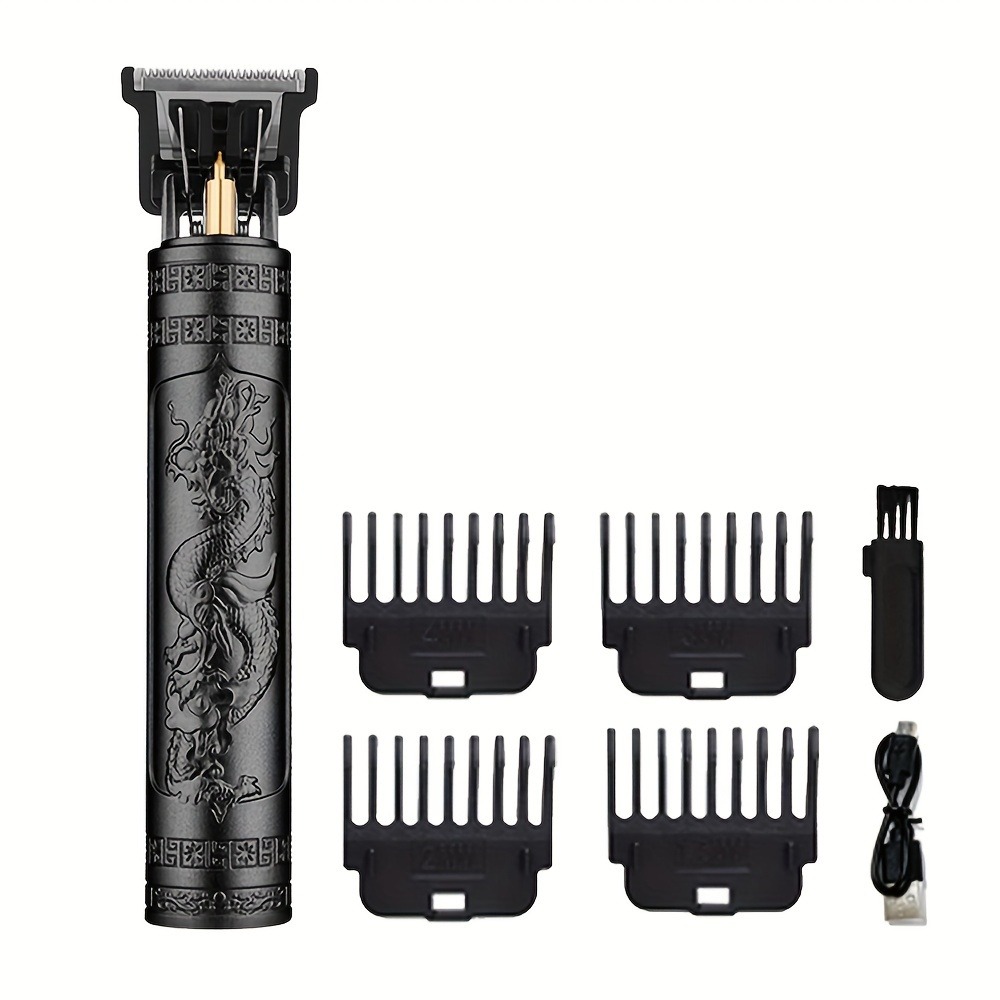T9 mini small size barber device is easy to carry travel repair hair shaving shaving simple repair device Chinese dragon pattern: Silver