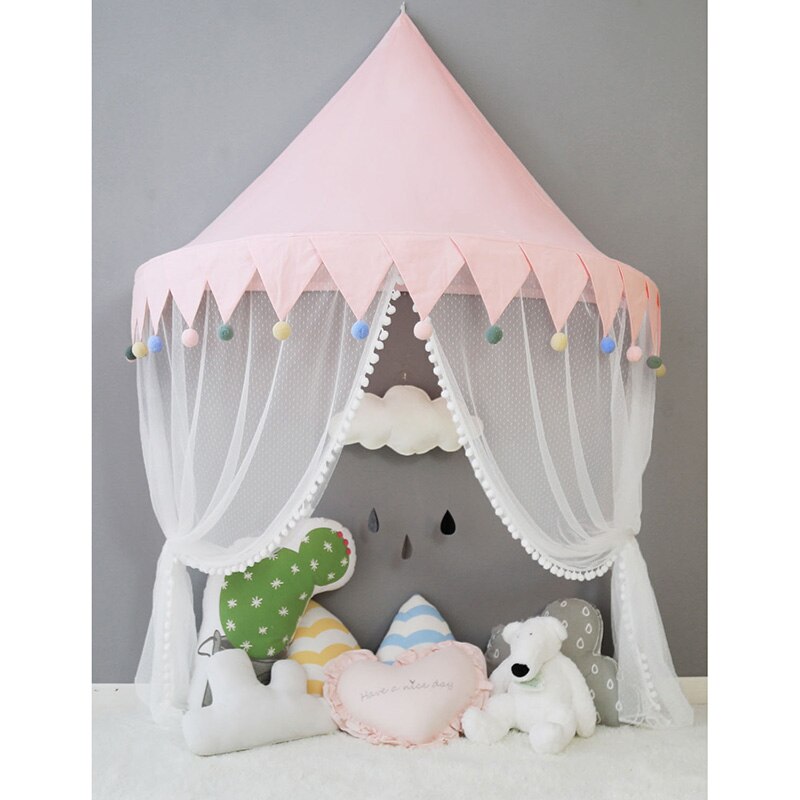 Children Play House Castle Kid Teepee Tents Cotton Foldable Tent Canopy Bed Curtain Baby Crib Netting Girls Boy Room Decoration: pink ball