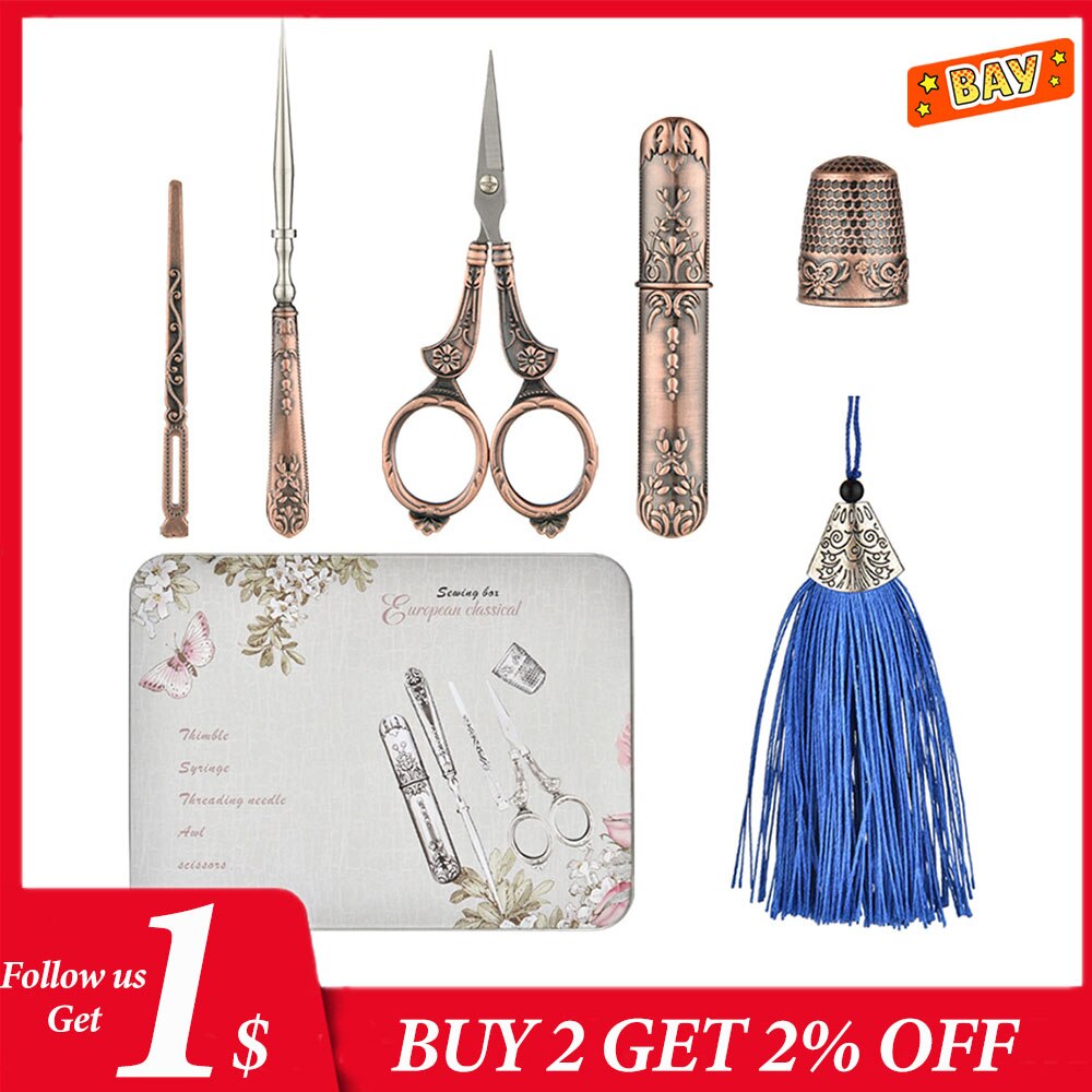 Vintage Scissor Sewing Tool Set Embroidery Tailor Scissor Case Needle