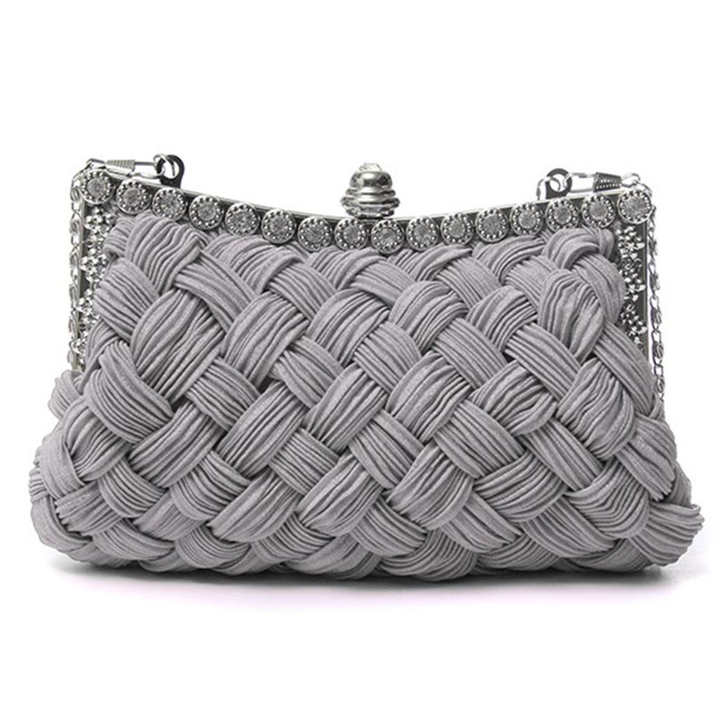 Satin Crystal Knitted Clutch Women Charm Handbag Party Accessories bolsa feminina 30