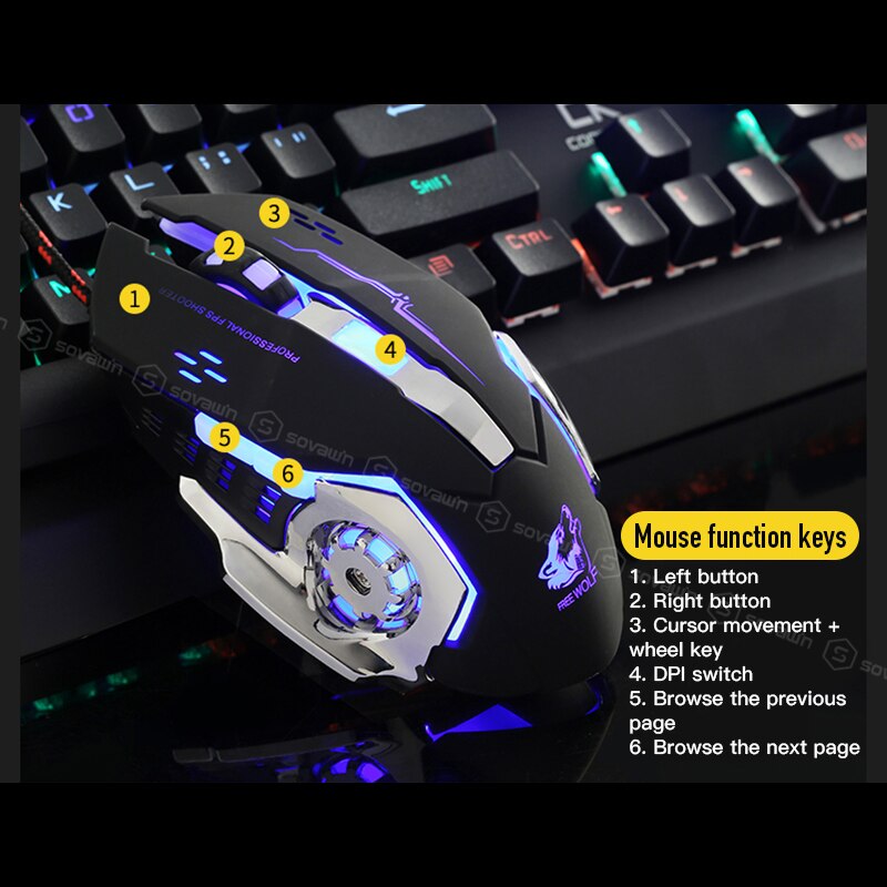 V5 Wired Mechanical Gaming Mouse 4000DPI Optical USB LED Backlit Macro Programmable Computer Mouse Gamer 6 Button for PC Laptop
