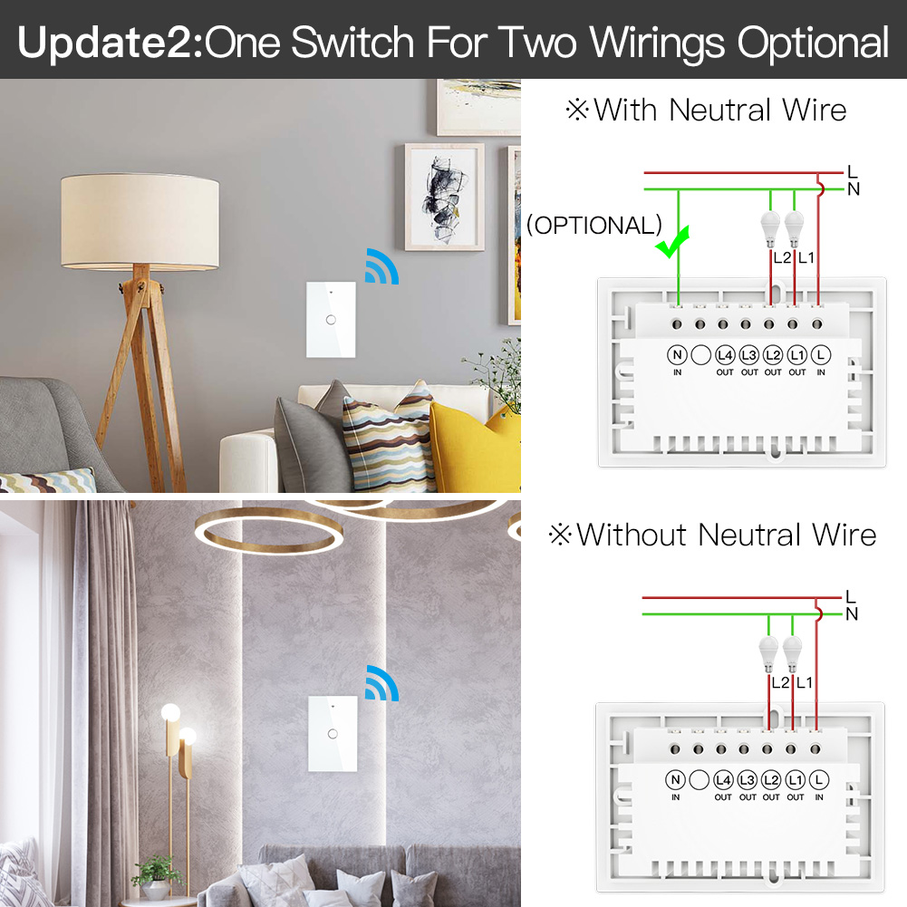 ZigBee Interruptor de luz inteligente táctil de pared con neutro/sin neutro, sin condensador Smart Life/Tuya Control de 2/3 vías compatible con AlexaGoogle