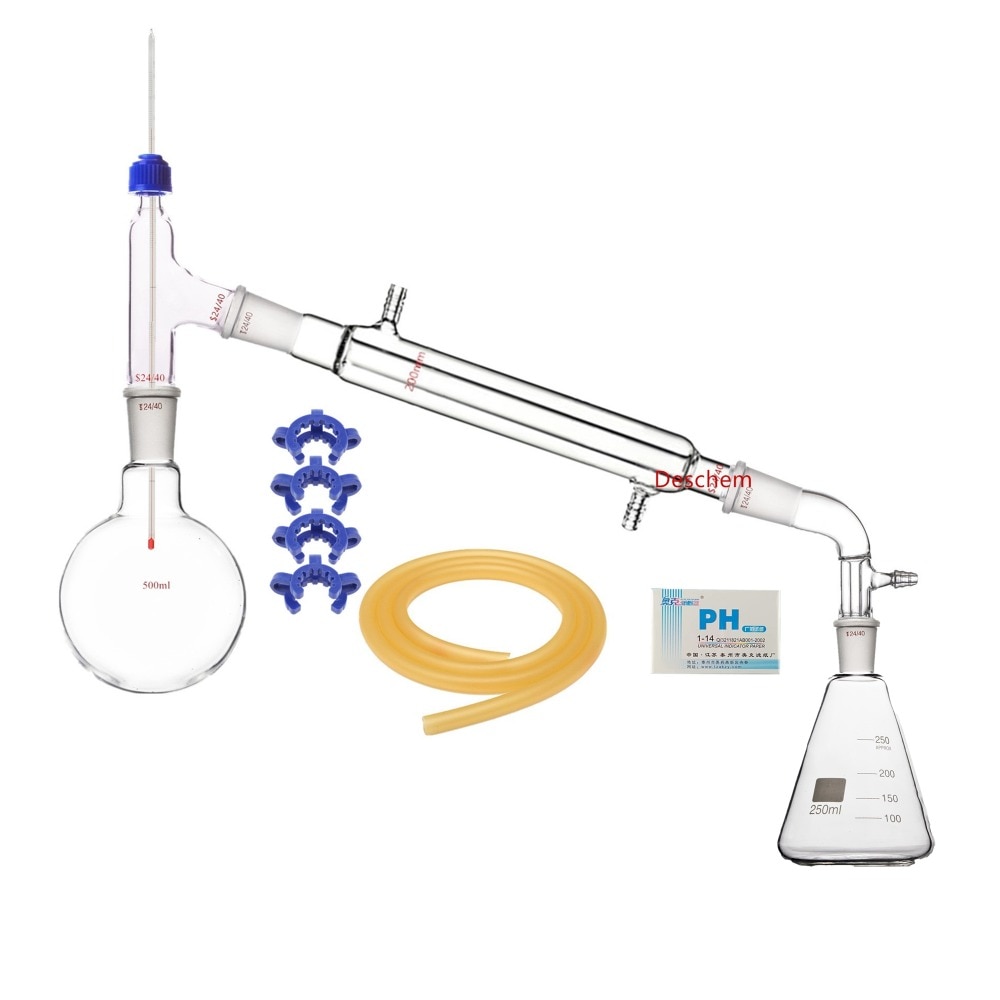 500ml 24/40 destilación de vidrio aparato de vacío W/250 ml matraz Erlenmeyer Kit de laboratorio