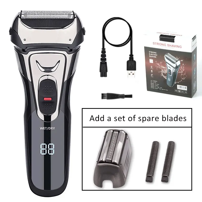 USB Rechargeable Electric Shaver Stainless Steel Shaving Machine Men 3D Triple Floating Blade Razor Shaver Barber Trimmer: Red