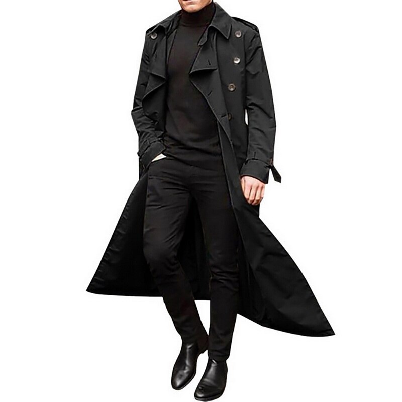 Oeak vintage lang trenchcoat mænd jakke frakker herre business overfrakke afslappet lang solid vindfang frakke efterårs outwear: 2 / L