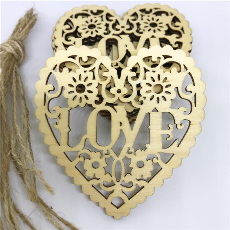 Figuras decorativas de corazón de madera, 10 Uds., figura de corazón recortable, DIY, discos colgantes, rodajas, ornamento, colgante para de boda, álbum de recortes