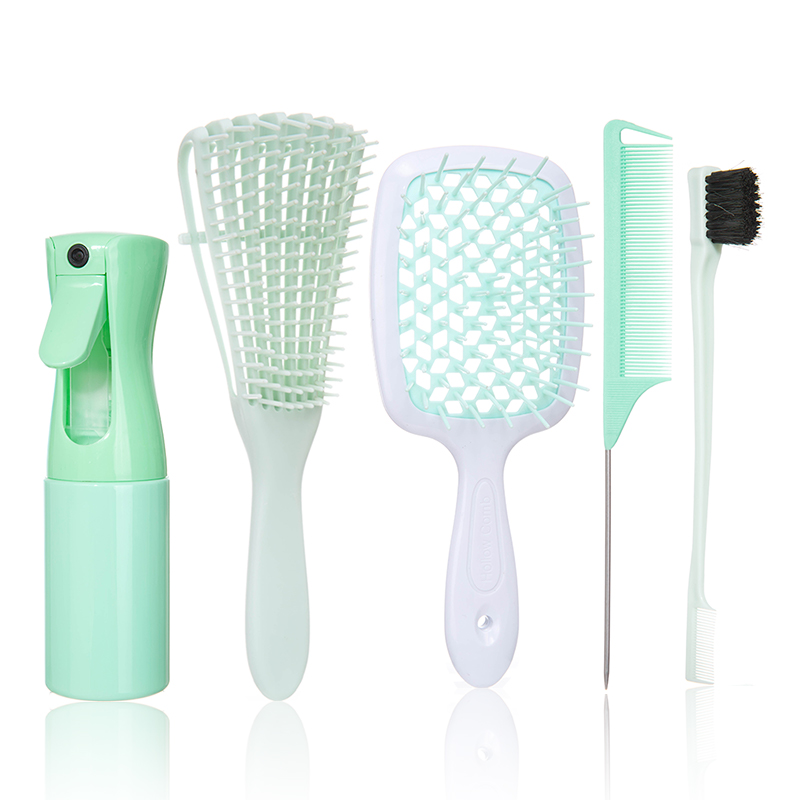 5 unids/set cepillo para desenredar el cabello, cepillo para peluca rosa, peine de cola de rata curvada, cepillo para el cabello con borde, cepillo para el cabello rizado, suministros de peluquería: Gris