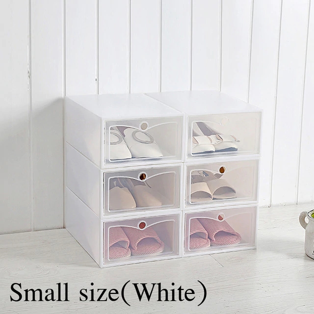 6pcs Flip Shoe Box Transparent Shoe Cabinet Shoe Organizer Shoe Rack Stackable Shoe Cabinets Zapatero Dustproof Shoe Rack: White small