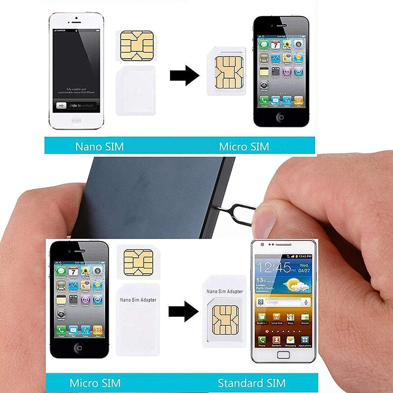 100 stks Micro Nano SIM Card Adapter Connector Kit Voor iPhone 6 7 plus 5 s 5 Huawei P8 lite p9 Xiaomi Redmi 4 Pro 3 Mi5 sims houder