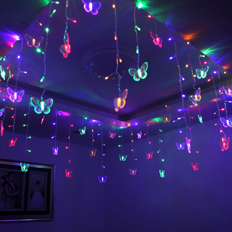 Guirnalda de mariposas LED rosa y morado, cortina de luces de hadas para habitación, sala de estar, hogar, decoración de boda, decoraciones para dormitorio