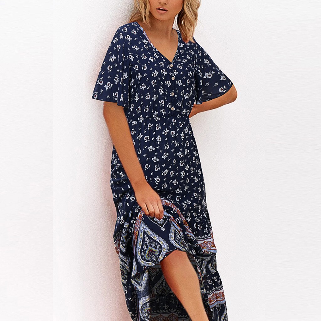 Vrouwen Zonnejurk Jurk Mode Bohe Dot Print Hemdje V-hals Button Verstoorde Vintage Jurk Casual Kleding Vestidos De Mujer Elbise