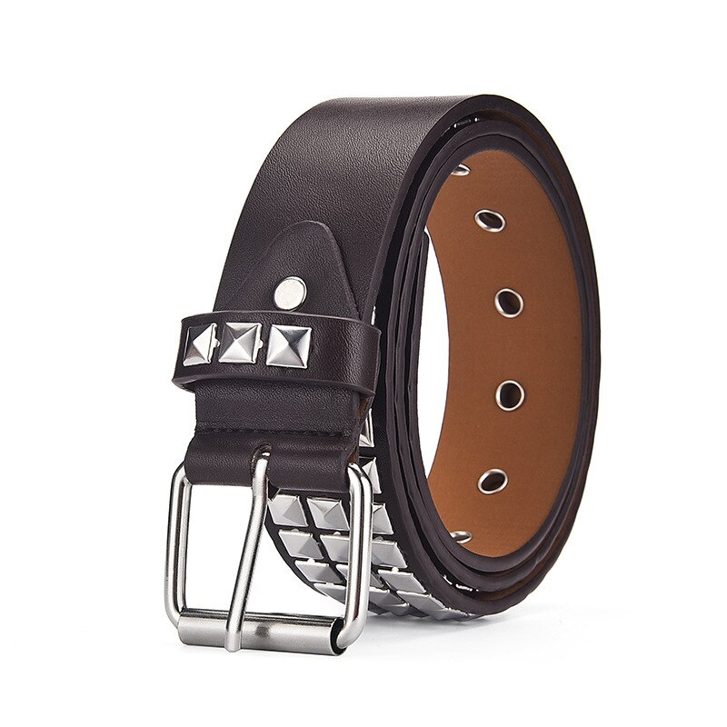 Square Beads Rivet Belt for Women Men Punk Rock With Pin Buckle Studded Belt for Dress Jeans Ceinture Femme: Coffee