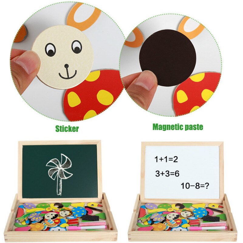 Prachtige foto board houten magnetische dubbelzijdig foto board kinderen driedimensionale puzzel speelgoed cartoon jongen/meisje