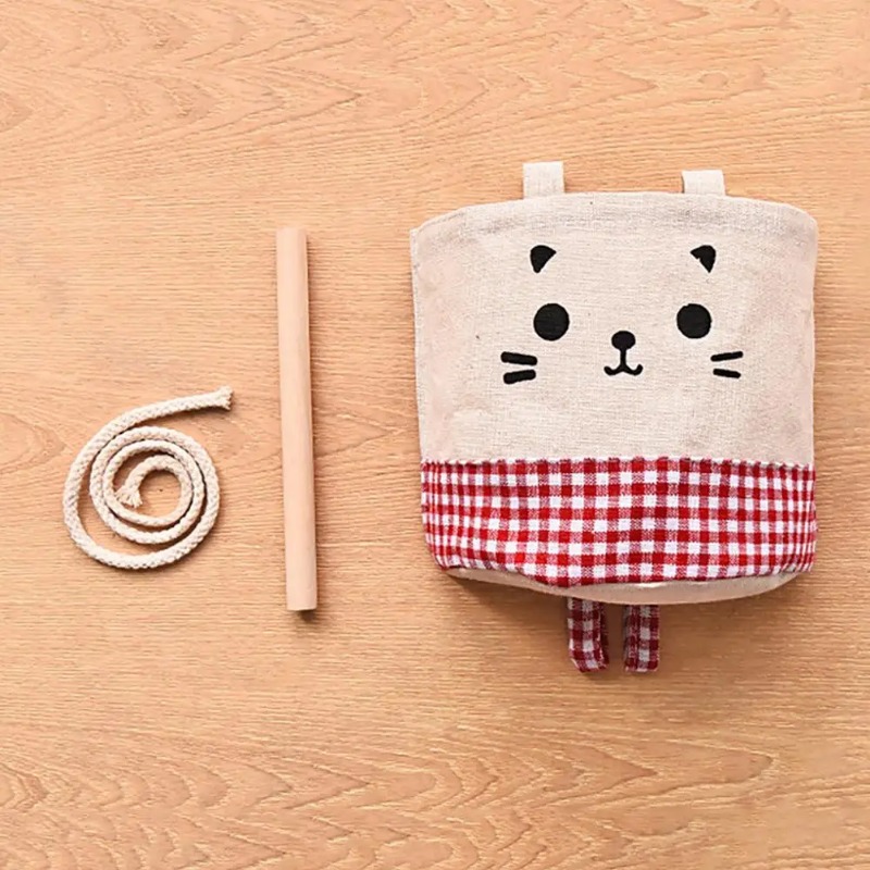 Thuis Keuken Deur Muuropknoping Organisator Zak Tas Diversen Opslaghouder Kat Decor Katoen Vlas Wandzakje met Lanyard