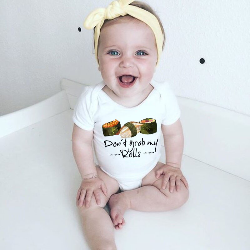 DERMSPE Casual Pasgeboren Baby Jongen Meisje Korte Mouw Letter Print niet Grab Mijn Rolls Romper Outfits Babykleertjes wit