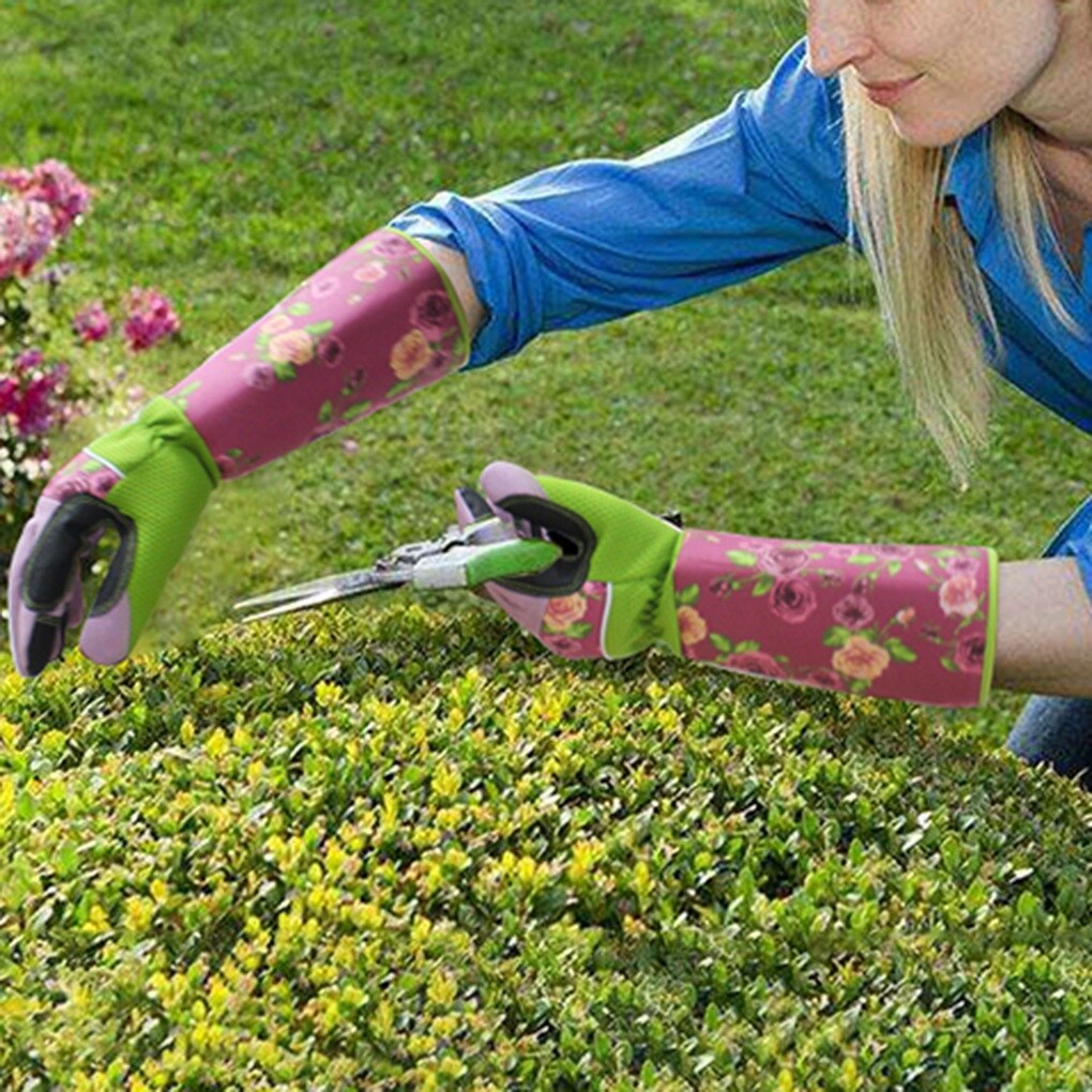 1 Pair Women Gardening Gloves Thorn Proof Flower Planting Yard Work Long Garden Gloves