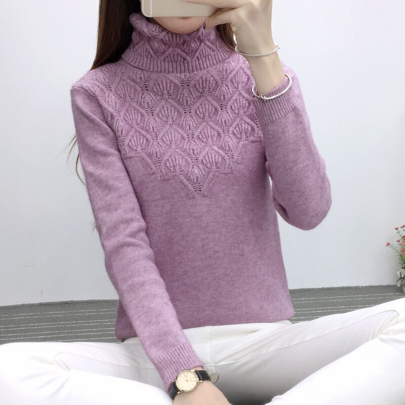 Sweaters And Pullovers For Women Autumn Winter Solid Turtleneck Knitwear Sweater Female Casual Elastic Slim Warm Coat Femme