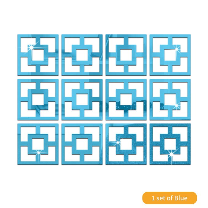 Espejo hueco cuadrado para pared, pegatina de papel tapiz para decoración de sala de estar, dormitorio, bricolaje, calcomanía de espejo acrílico, 28x28cm x 12 Uds.: Blue