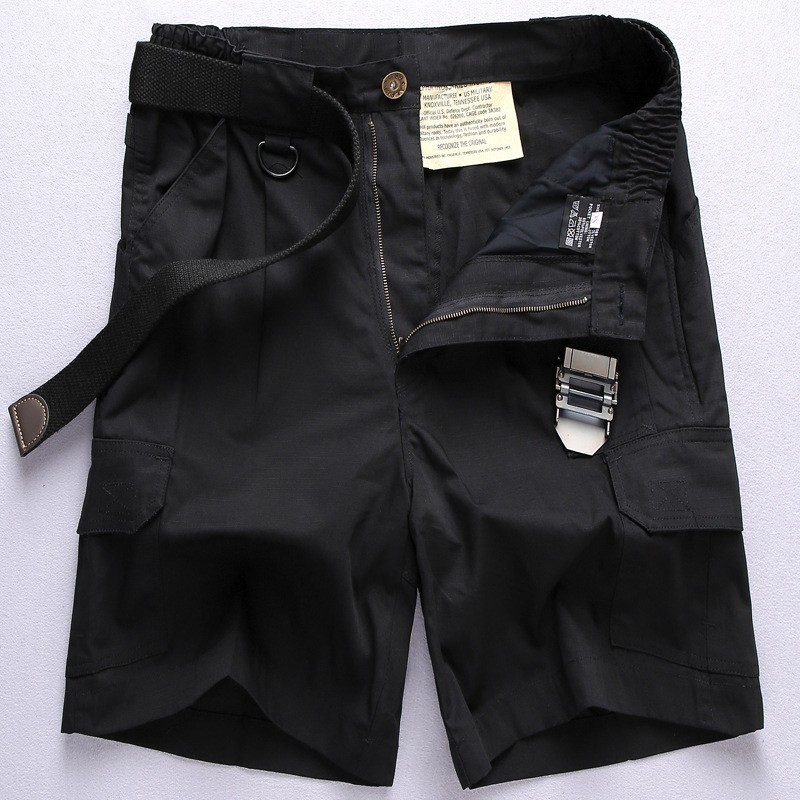 Mænd & #39 ;s sommer camouflage cargo shorts med flere lommer mandlige udendørs fiskeri vandreture ridning sport camping løse strand korte bukser: Sort / L
