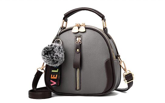 Effen damestas, draagbare schoudertas van pu-leer met grijze haarbal: Grijs