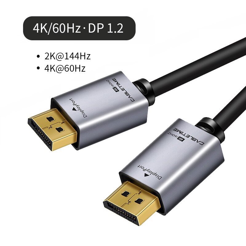 CABLETIME DisplayPort 1,2 Cable 4K 60Hz Adaptador DisplayPort a HD Puerto de visualización Cable de audio para vídeo PC portátil TV Cable DP: 2 m