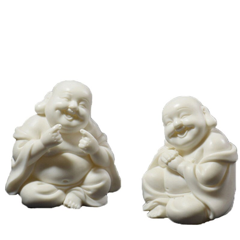 Skrattande buddha keramik maitreya buddha staty, vit porslin modern konst skulptur buddha, heminredning lycklig liten munk