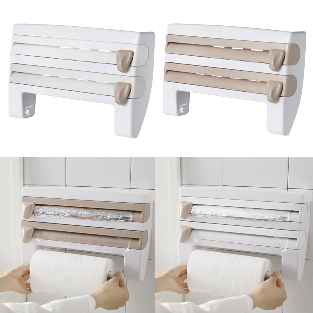 Wall Mounted Roll Holder, Rack Kitchen Roll Holder Cling Film Storage Rack Paper Dispenser for Kitchen, Home, Ect