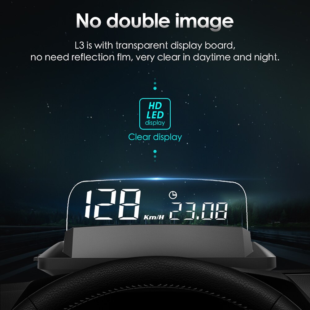 VODOOL L3 coche HUD Head Up Display OBD II velocímetro de KMH MPH velocidad proyector Temperatura de aceite de presión