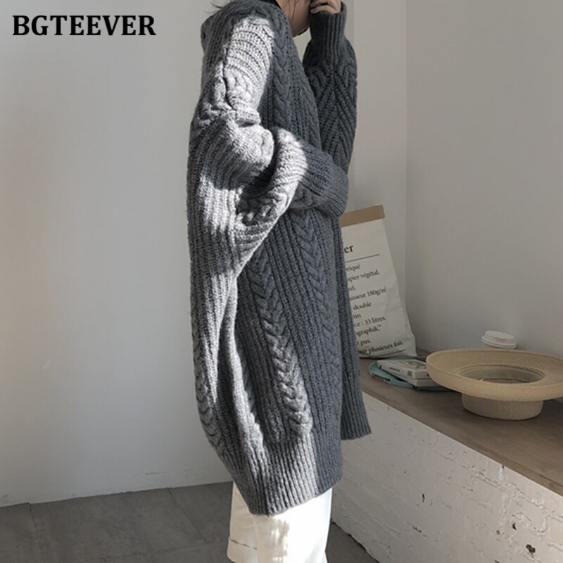 Bgteever vintage løs kvindelig lang sweater cardigans tykke varme kvinder snoet strikket cardigan efterår vinterfrakke