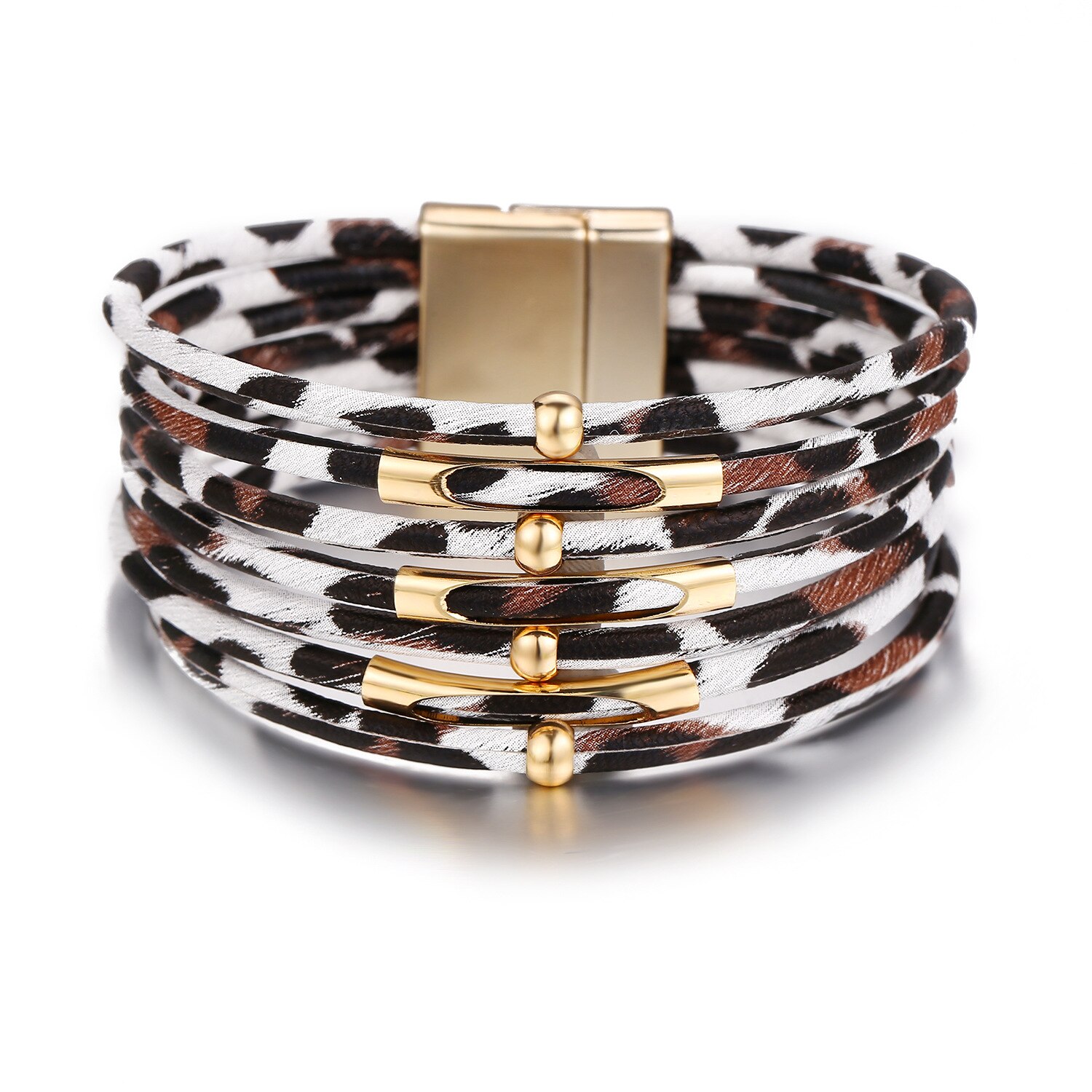 femmes léopard Bracelets en cuir haute rue Bracelets Bracelets multicouche large enveloppe bracelet à breloques bijoux: black