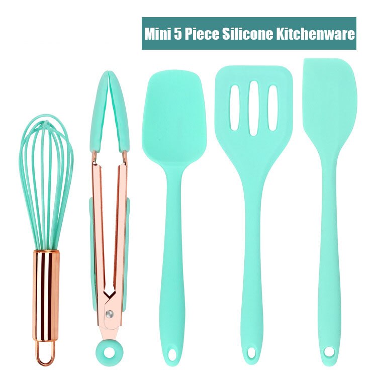 Kids Silicone Kitchenware Cooking Utensils Set Mini Kitchen Non-Stick Cookware Spatula Colander Baking Tool Cooking Dough Scrape: Green