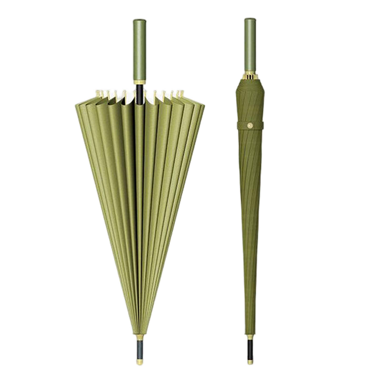 Automatic 24 Bone Umbrellas Solid-Color Reinforcement Windproof Parasols All-Weather Umbrellas For Rainy Day: Dark Khaki