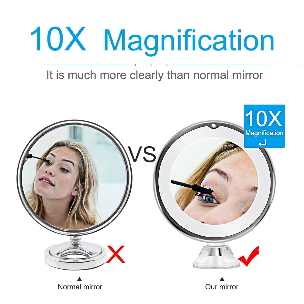 Makeup Vanity Mirror With 10X Magnifying Mirrors LED Lighted Portable Folding Suction Cup Rotation Beauty Mirror Shaving Beard