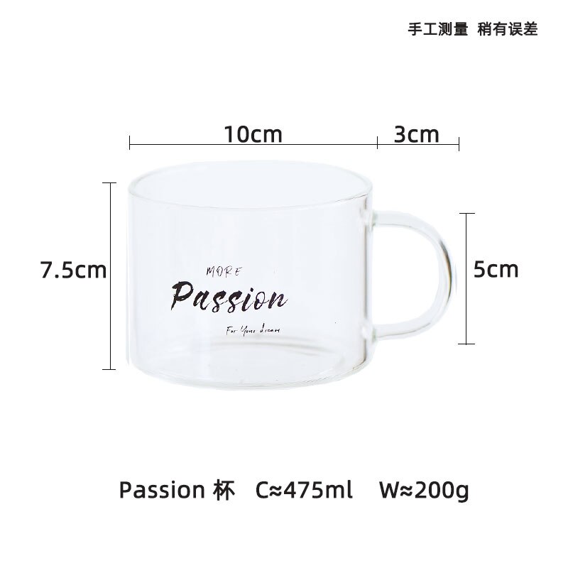 Taza de agua de cristal resistente al calor con mango parte inferior plana se puede calentar transparente para el desayuno en casa Vaso de Leche de cóctel: C-3