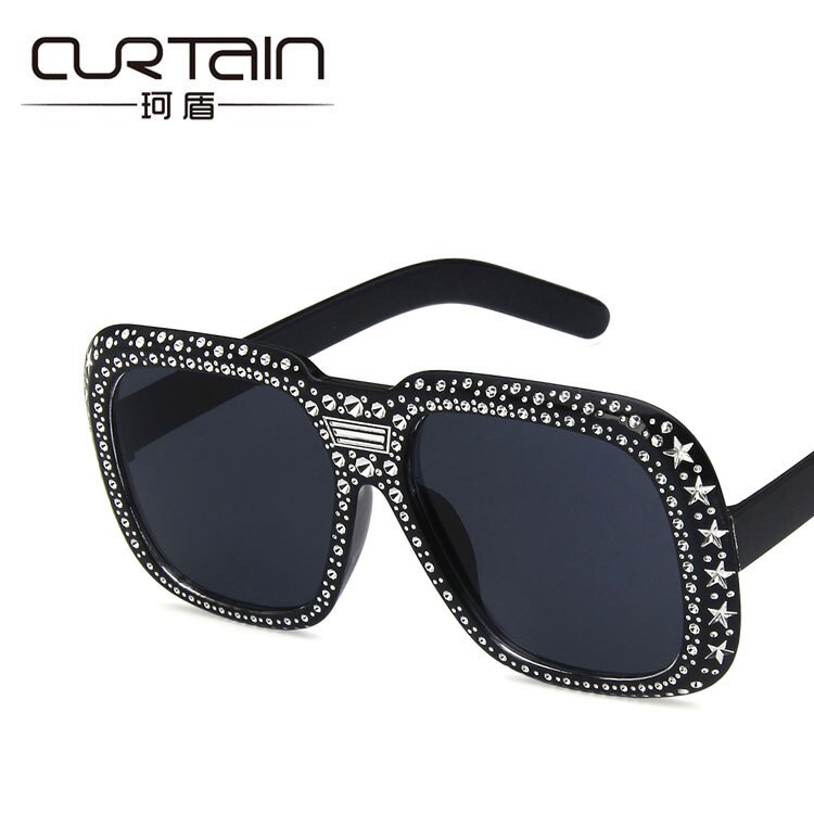 Trendy grote imitatie zonnebril met diamanten montuur, europese en amerikaanse persoonlijkheid, imitatie diamanten ster