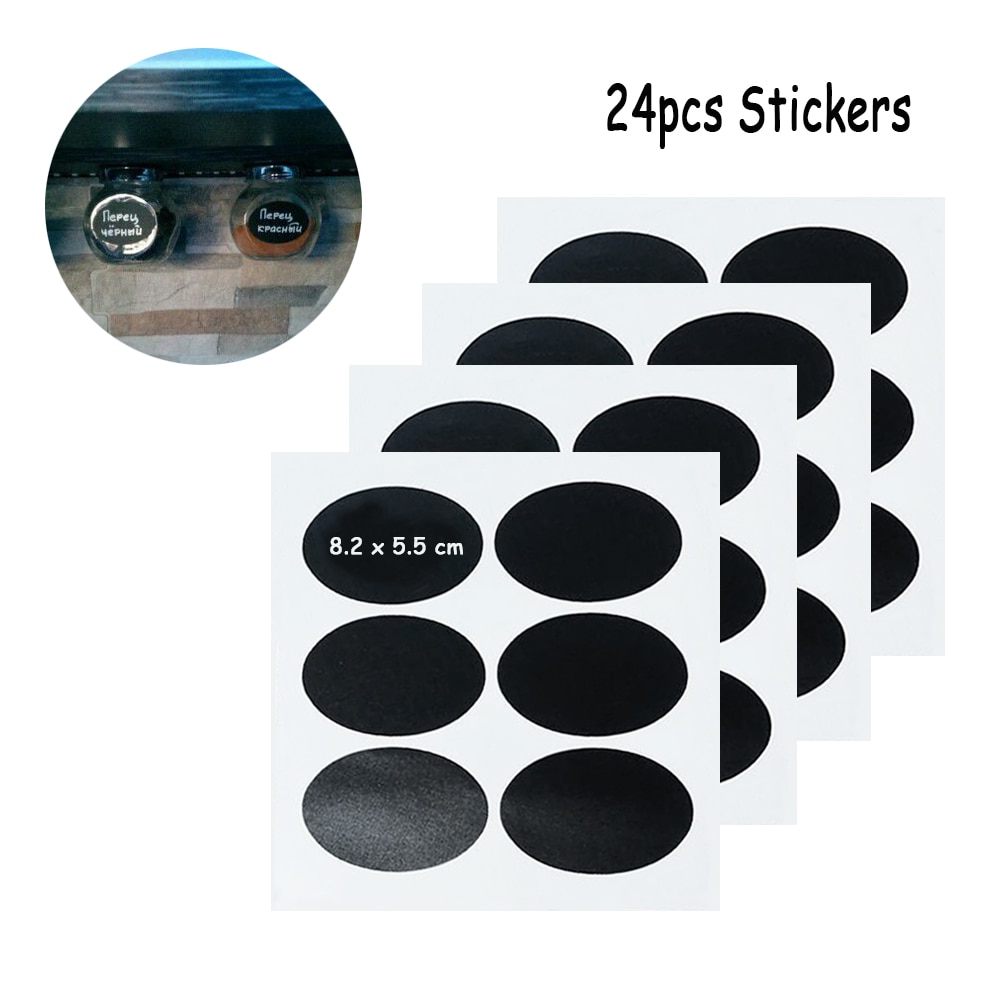 24pcs Fancy Reusable Kitchen Jam Jar Labels Stickers Waterproof Kitchen Organizer Storage Bottles Black Board Label Sticker Oval