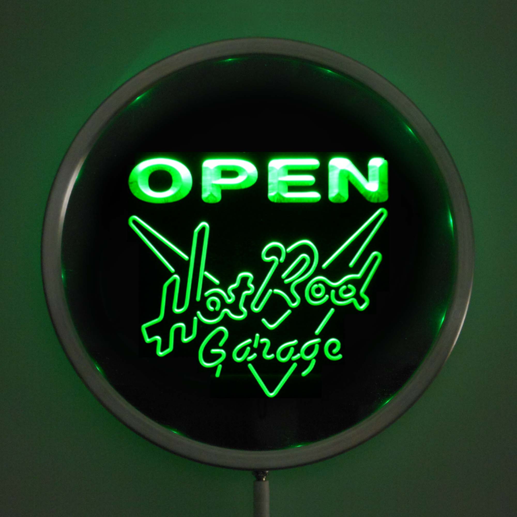 rs-0068 Rod Garage OPEN LED Neon Round Signs 25cm/ 10 Inch - Bar Sign with RGB Multi-Color Remote Wireless Control Function
