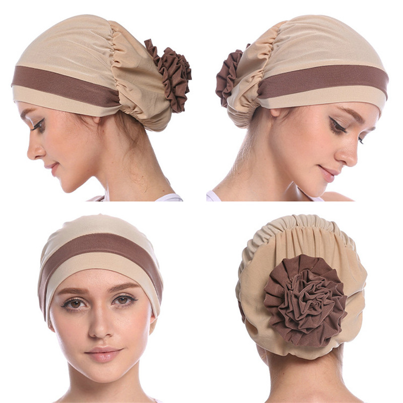 H133 frente dos colores turbante hijab estiramiento interior Hijabs cobertura completa gorras listas para usar mujeres pañuelo para la cabeza debajo del Hijab Bo