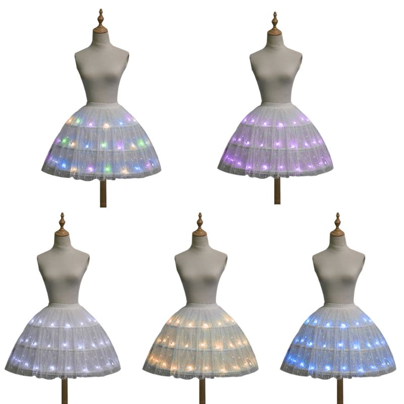 Femmes Lolita Cosplay Tulle jupe lumière LED réglable Up 3 cerceaux danse jupon