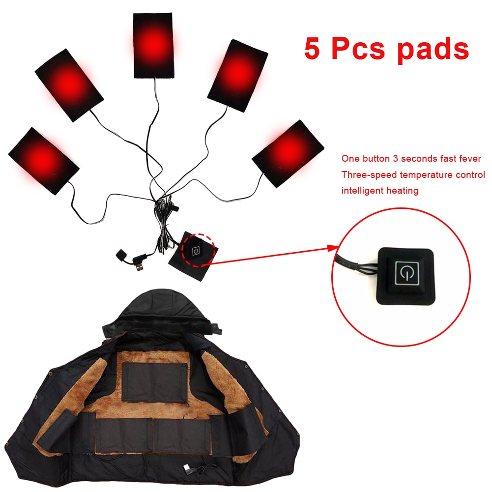 Three-level Thermostat USB Electric Heating Jacket Outdoor Winter Warm Heated Pad For Vest Jacket Cloth Temperature Adjustable