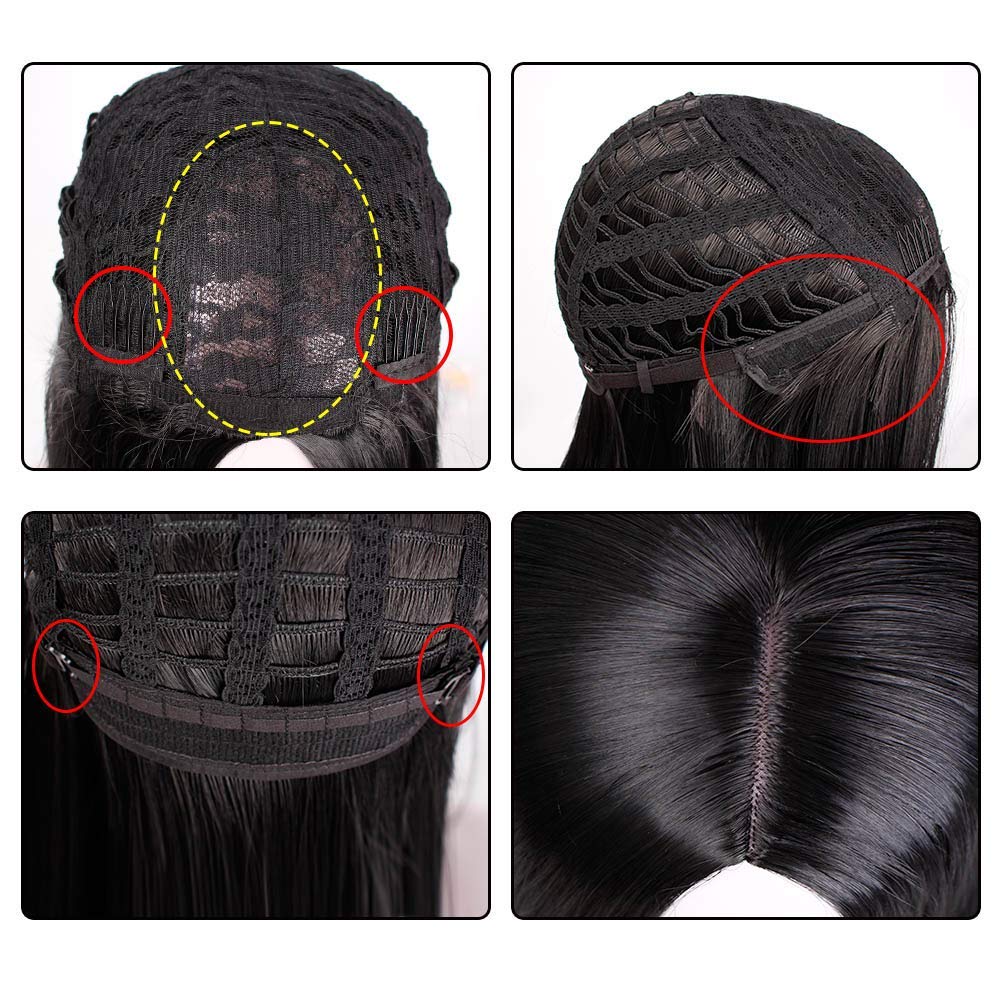 LiangMo Long straight hair synthetic front lace wig black African American black female hairstyle