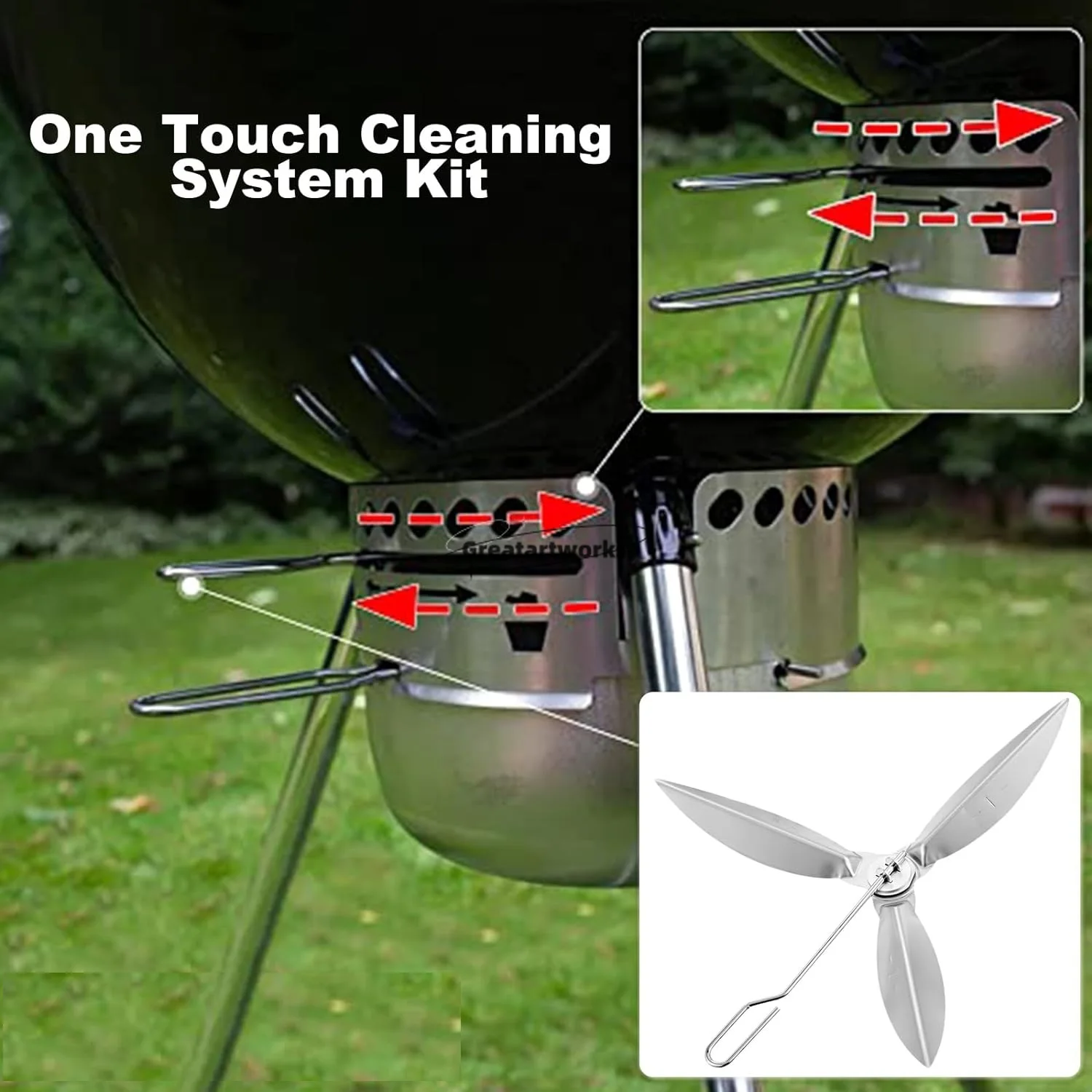 1 Kit 22-1/2-Zoll-Grills One-Touch-Reinigungssystem-Set passend für 57 cm Weber Holzkohlegrill/Wasserkochergrills Ersatz 7444 Reiniger