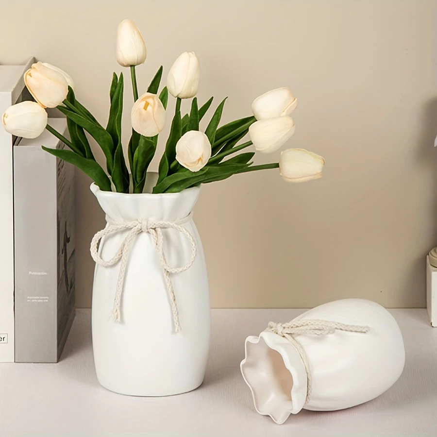 1/3pcs Home White Flower Vase Plastic Bow Plant Bottle Desktop Decor Ornament Garden
