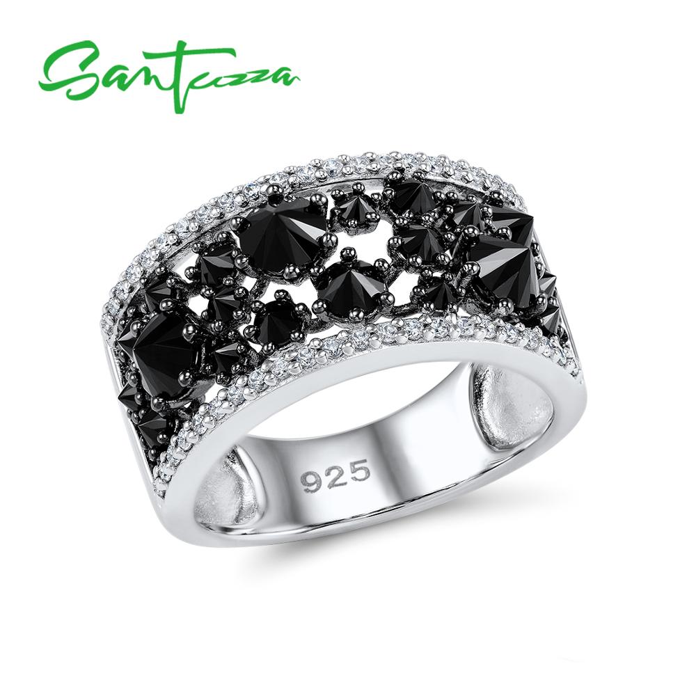 Santuzza Zilveren Ringen Voor Vrouw Zwarte Spinels Steen Ring Aaa Zirconia Ringen Pure 925 Sterling Silver Party Mode-sieraden