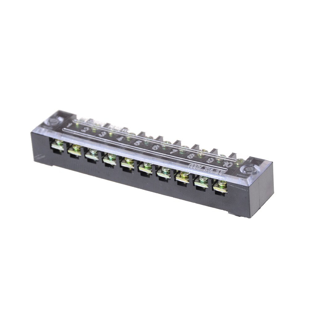 Top 1pcs Dual Rows 10 Positions Screw Terminal Block Strip 600V 15A w Cover TB-1510 Barrier Terminal Block