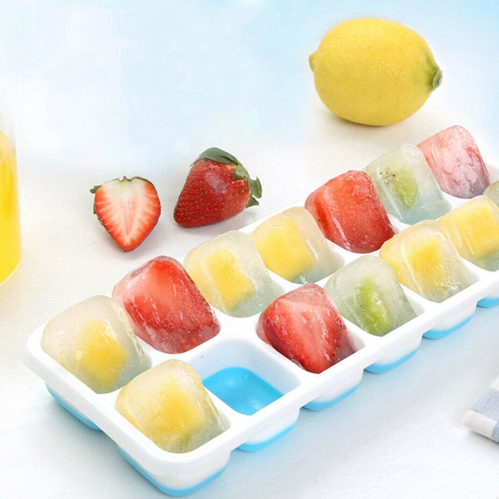 14 Ice Cubes Mold Easy-Release Water Cocktail Drink Ice Maker Trays DIY Ice Cube Make Tool with Non-Spill Lid Pudding Mould