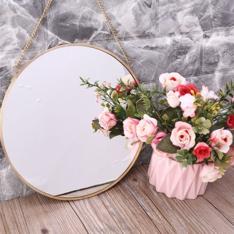 Nordic Round Wall Hanging Mirror Gold Dressing Table Makeup Mirrors Bathroom Bedroom Decoration O15 20